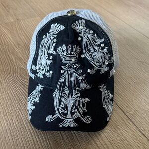 Christian Audigier Black and Silver Embroidered Hat
